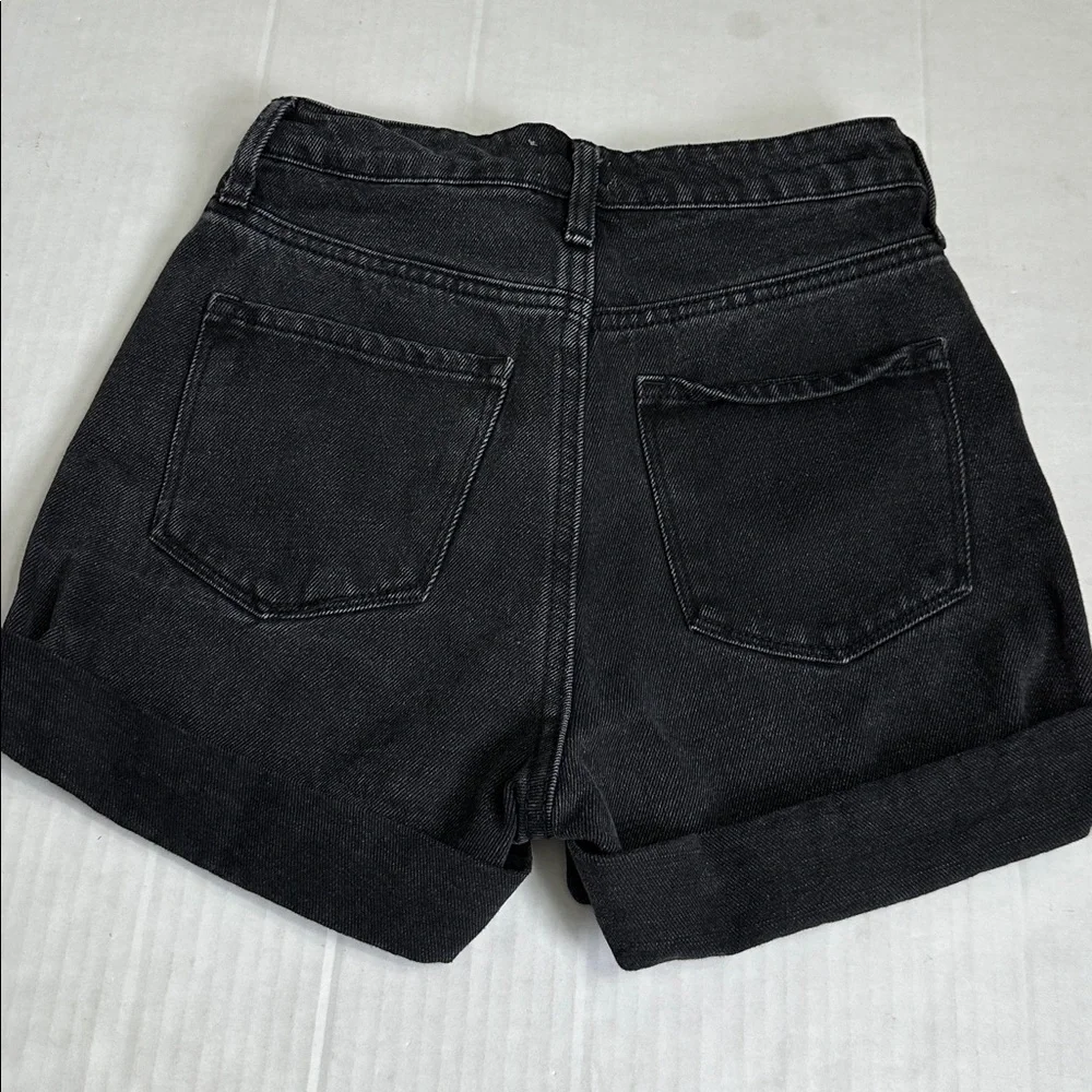 Simple Society Color Block Black Blue Denim Short Button Fly Womens 25 High Rise - Picture 2 of 8